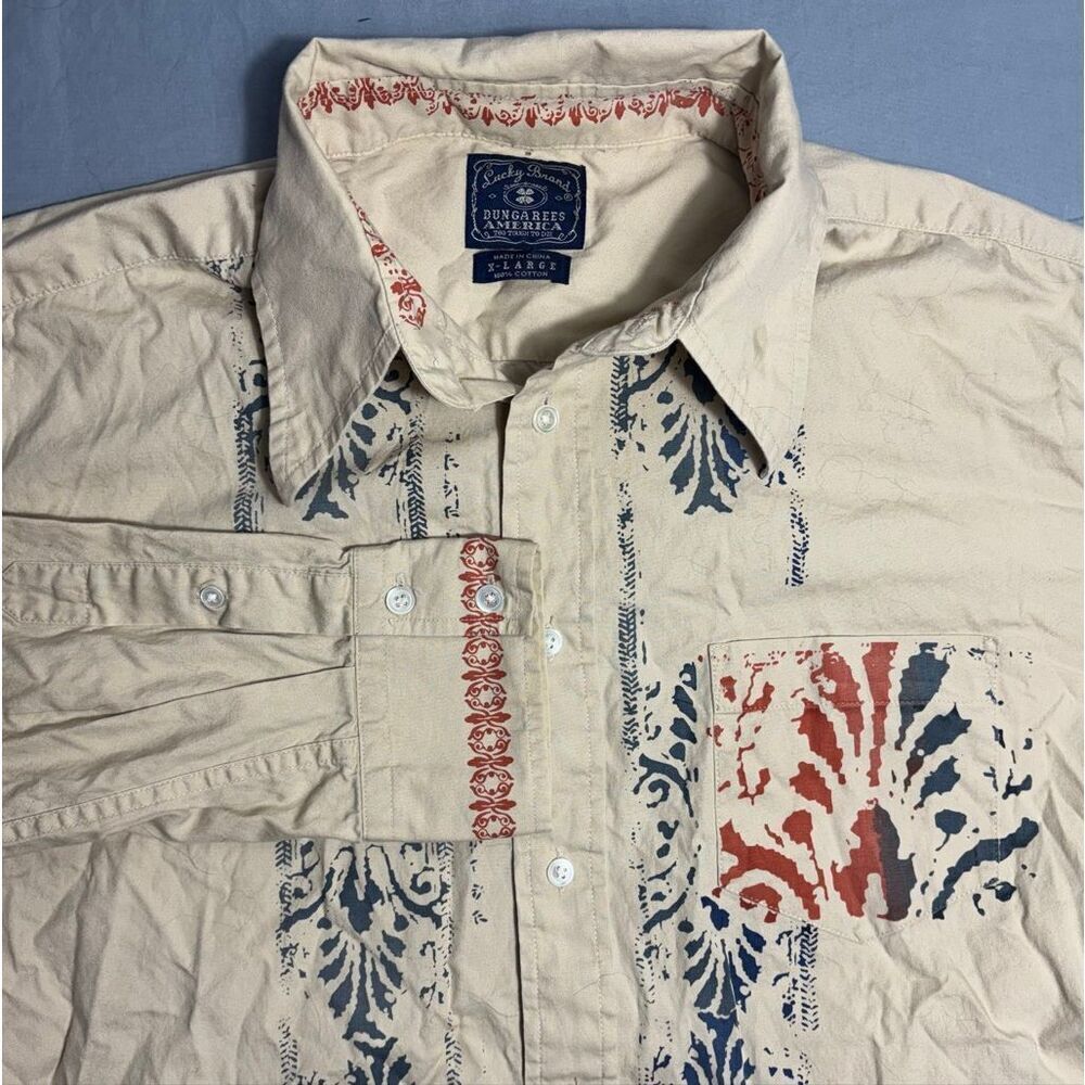 Vintage Lucky Brand Dungarees America Western Button Down XL Beige Tan